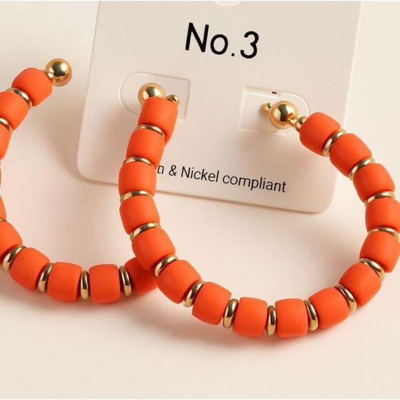 No.3 Orange Beaded Hoop Earrings NWT - Picture 1 of 4